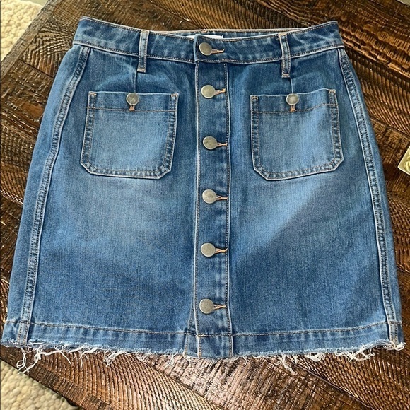 Ann Taylor Loft Denim Button-Front Skirt 100% cotton natural fibers - Picture 1 of 5